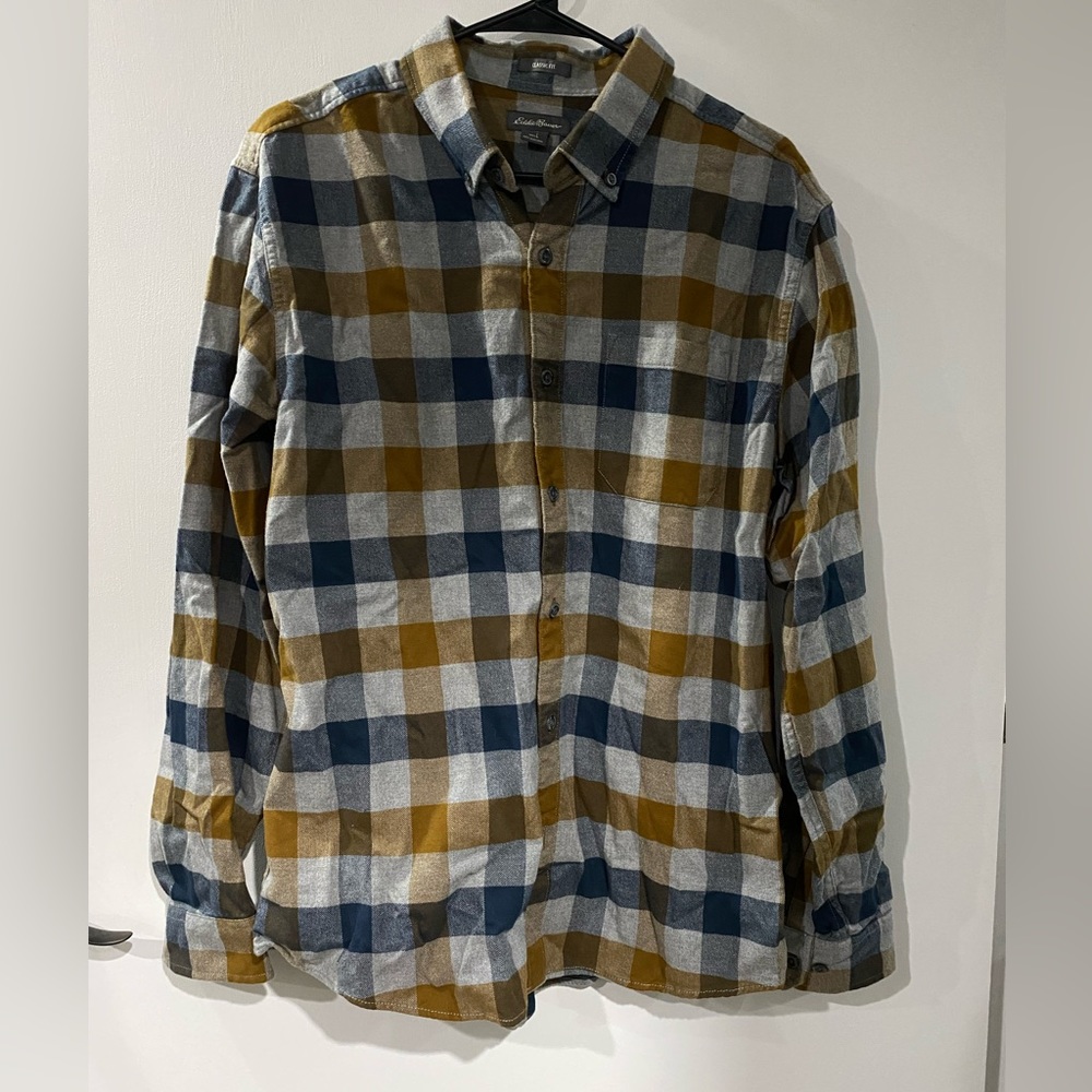 Eddie Bauer Flannel. Yellow plaid. Large.